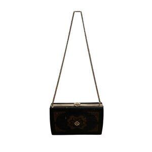 Handcrafted Women’s Black & Brown Chain Strap Woven Pattern Hardcase Clutch Bag